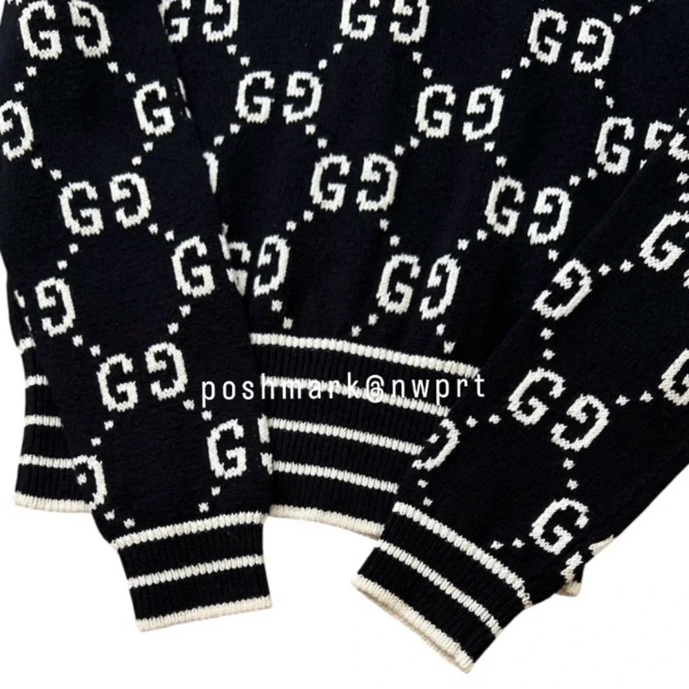 GUCCI 🙌 GG Supreme Logo Cardigan Sweater Black Ivory White Cotton XS - Picture 10 of 16
